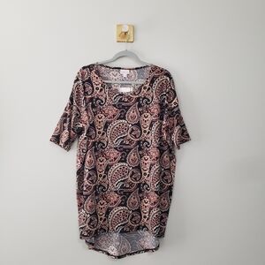 LuLaRoe NWT Irma Paisley Print Tunic Top Medium Black Pink Oversized Long Comfy
